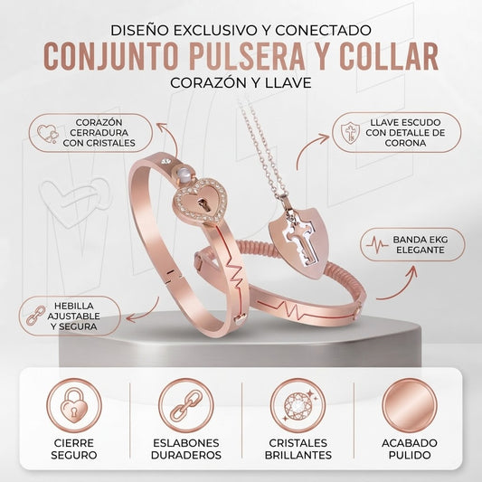 Conjunto Pulsera y Collar Corazón y Llave