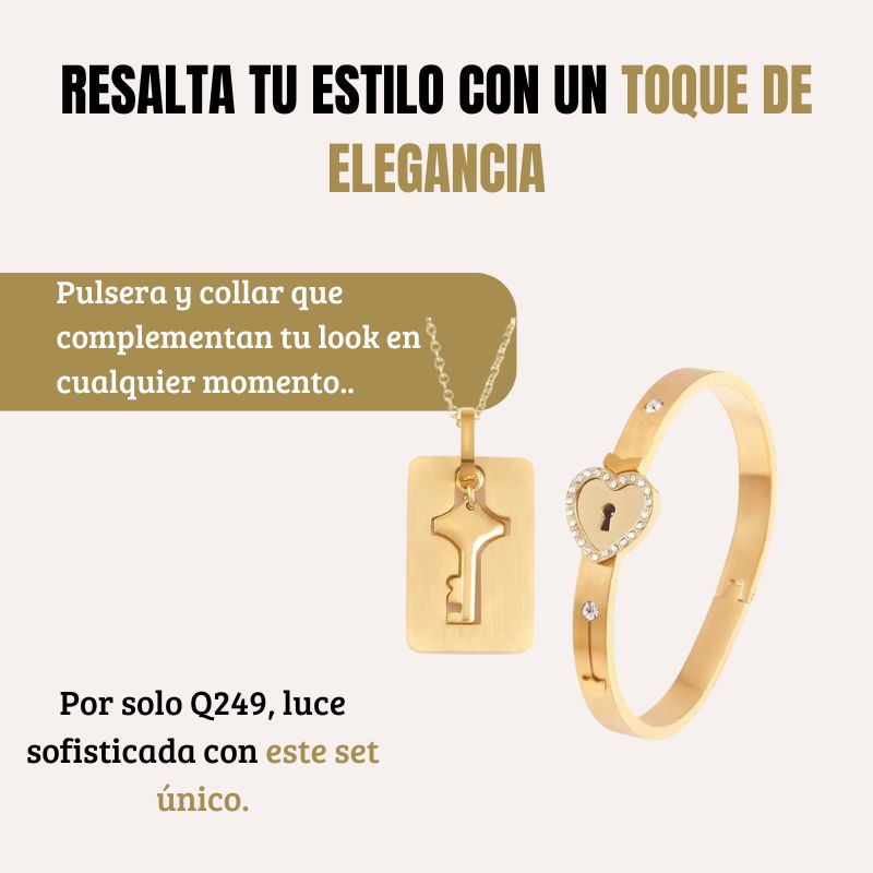 Conjunto Pulsera y Collar Corazón y Llave