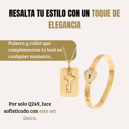 Conjunto Pulsera y Collar Corazón y Llave