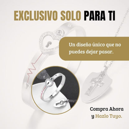 Conjunto Pulsera y Collar Corazón y Llave